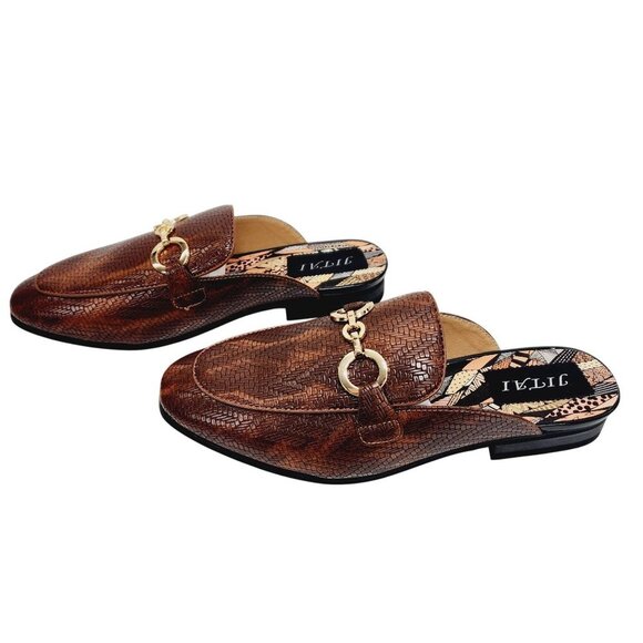 Jitai Womens Brown Slip-On Loafers With Gold Buckle Accent Size 8 Faux Leather - Picture 8 of 13